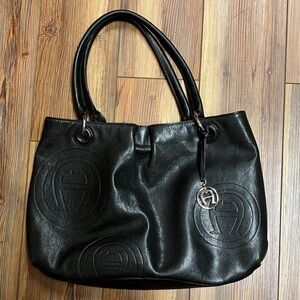 Agner Black Leather Tote Bag